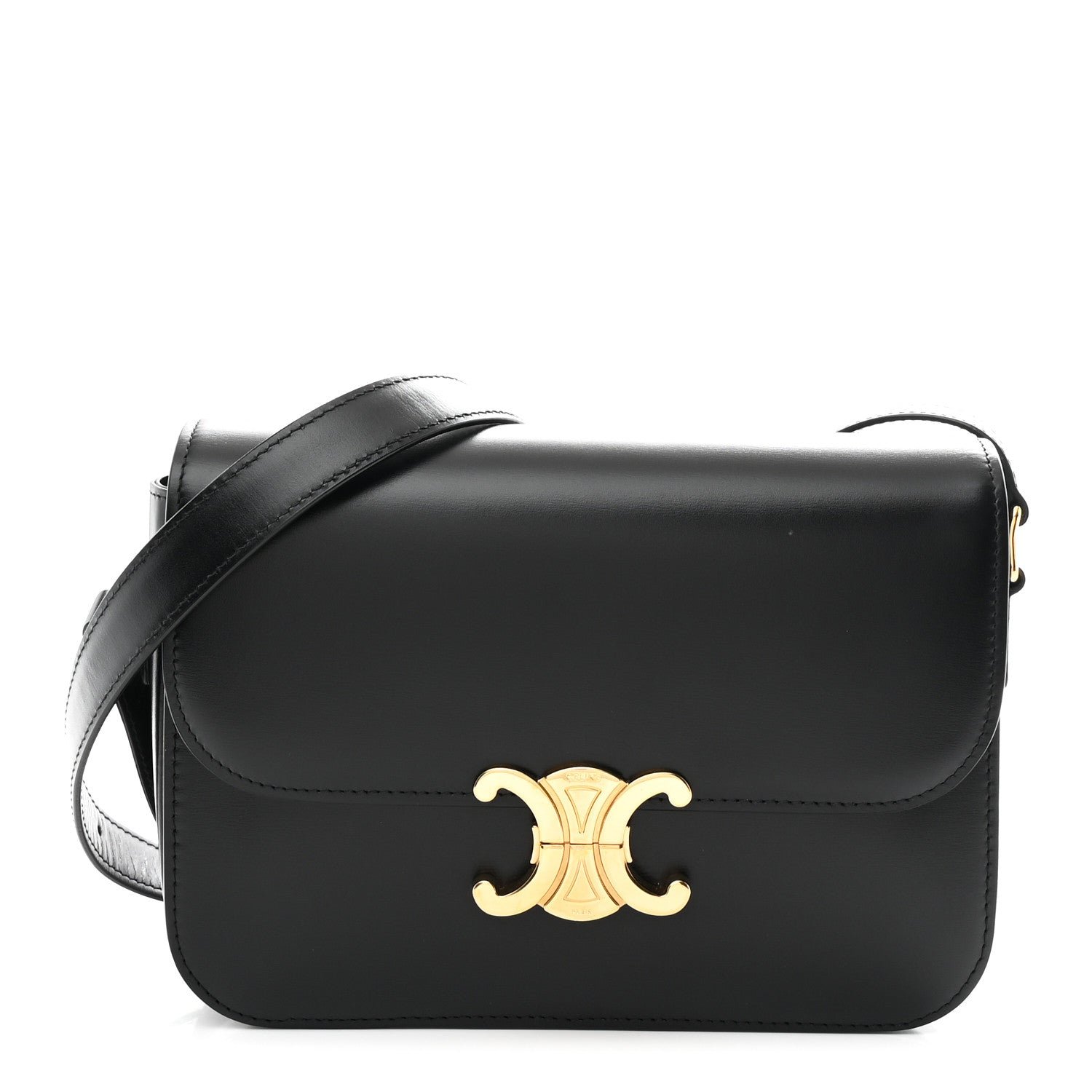 Celine Celine Shiny Calfskin Medium Triomphe Black