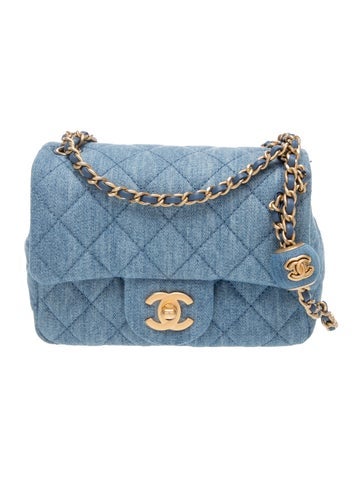 Mini Denim Pearl Crush Flap Bag w/Tags