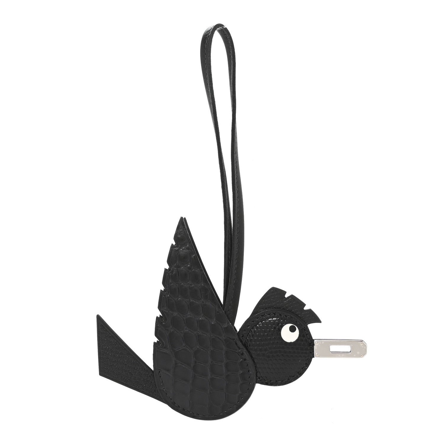 Hermes Epsom Chevre Mysore Swift Alligator Lizard Birdy Bag Charm Black