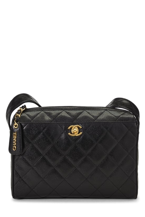 Black Quilted Caviar Shoulder Bag Medium