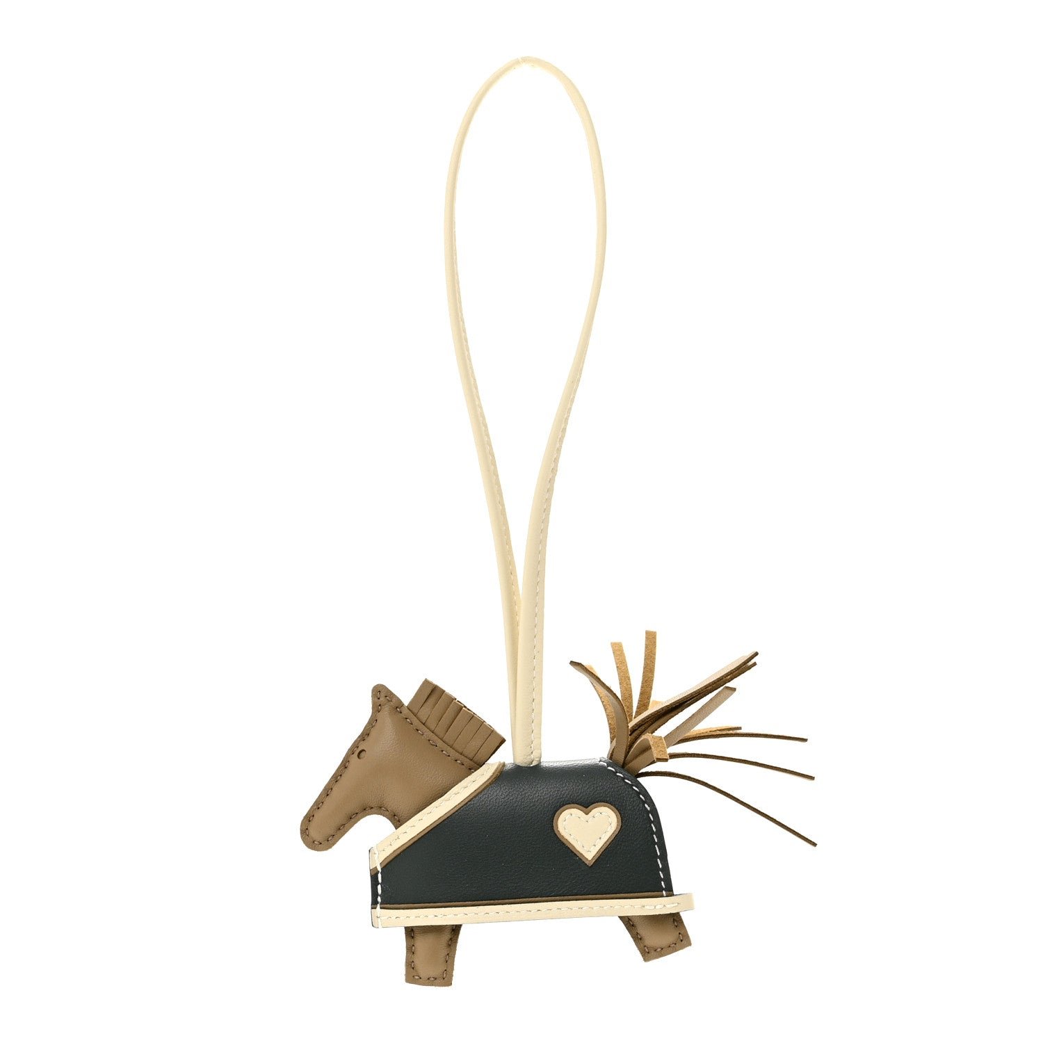 Hermes Milo Lambskin Grigri Rodeo Robeo Coeur Bag Charm PM Beige Marfa Craie Vert Mangrove