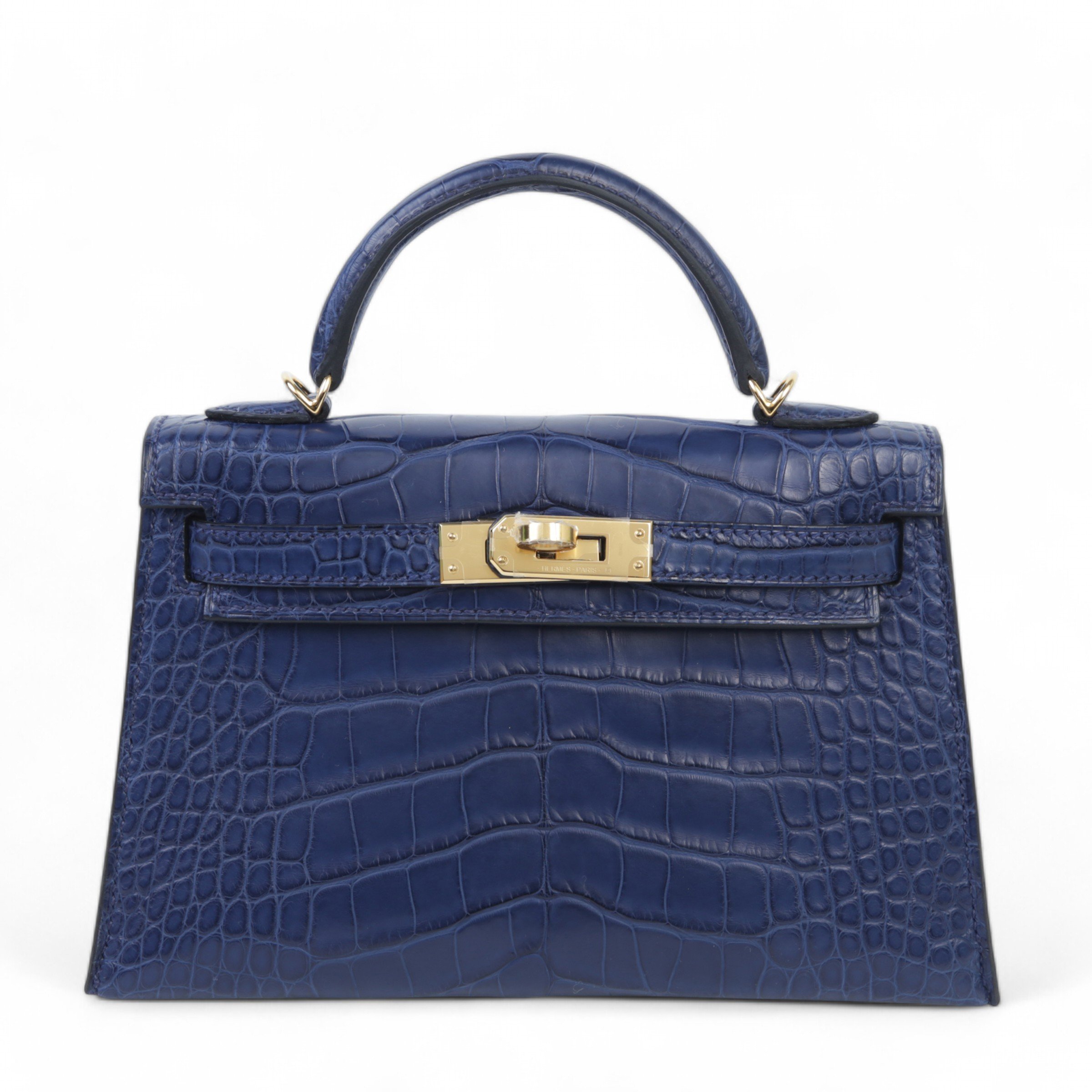 Brand New ( Rank N ) HERMÈS Mini Kelly II Bleu Saphir (73) Matte Alligator Gold hardware W (2024)