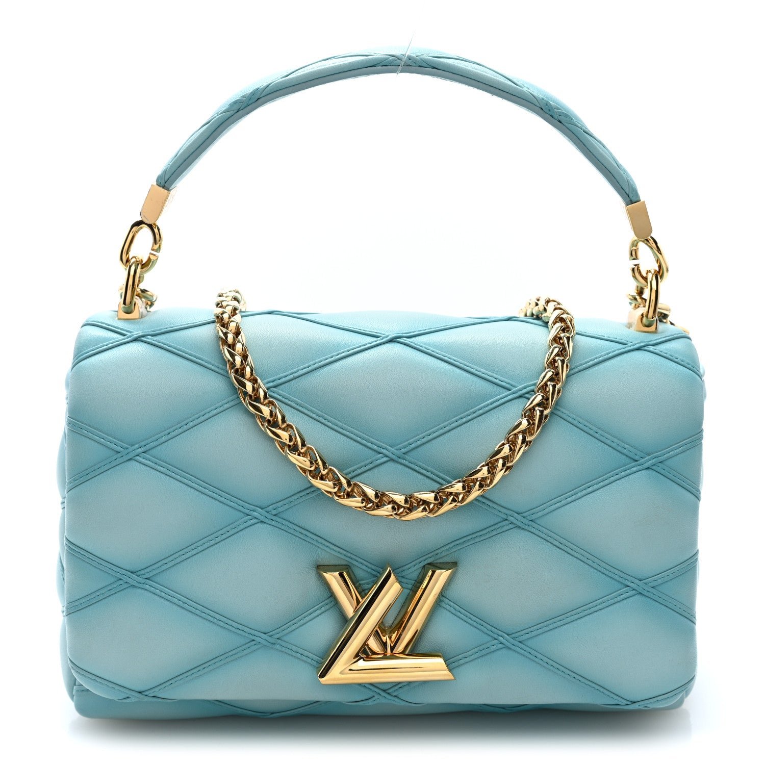 Louis Vuitton Lambskin Malletage Top Handle GO-14 MM Lagoon