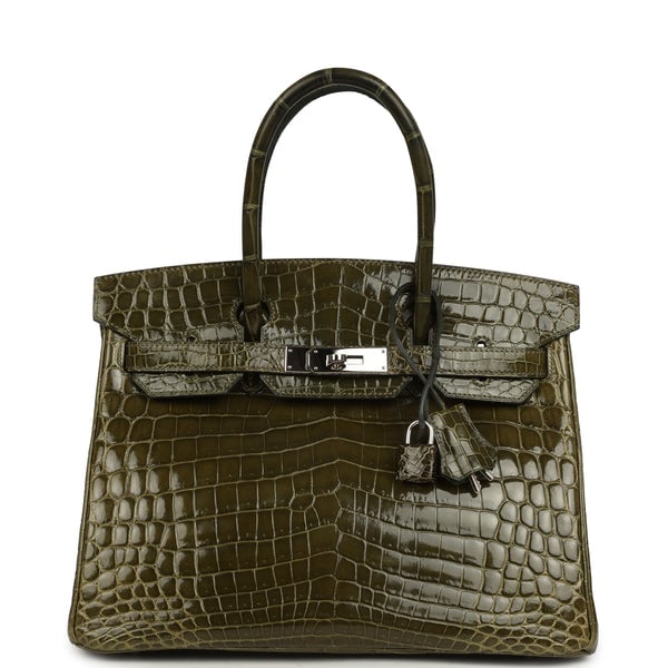 Pre-owned Hermes Birkin 30 Vert Olive Shiny Niloticus Crocodile Palladium Hardware