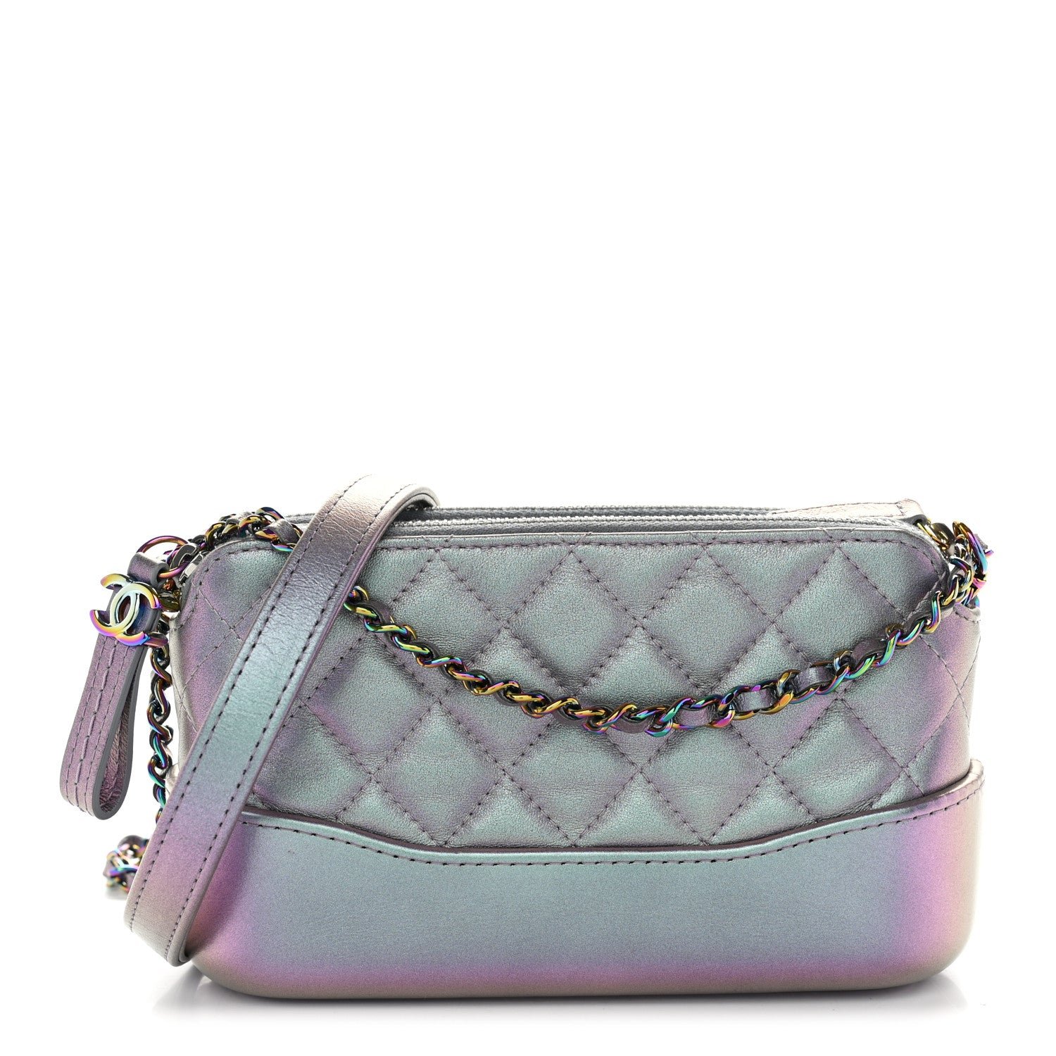 Chanel Iridescent Lambskin Calfskin Quilted Small Gabrielle Clutch With Chain Light Purple