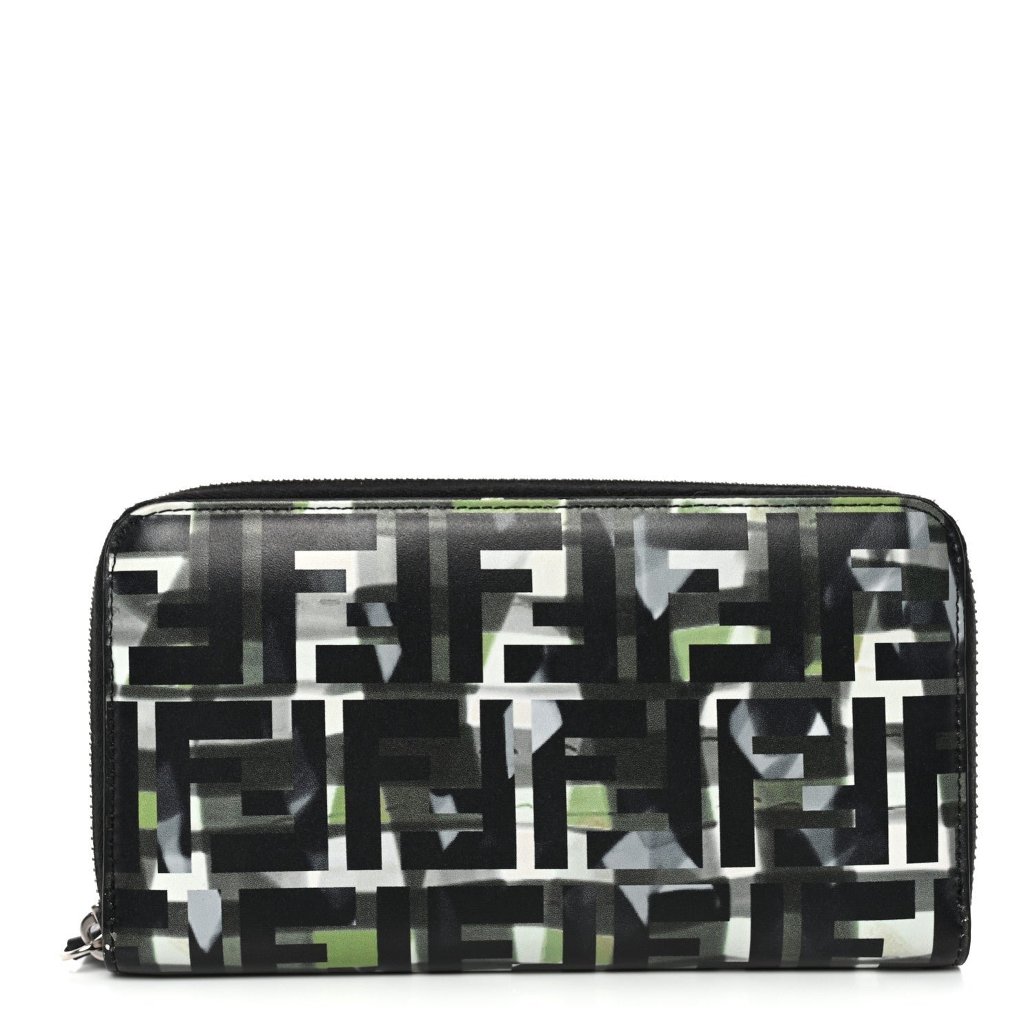 Fendi Vitello CamouFF Zip Around Wallet Black Multicolor