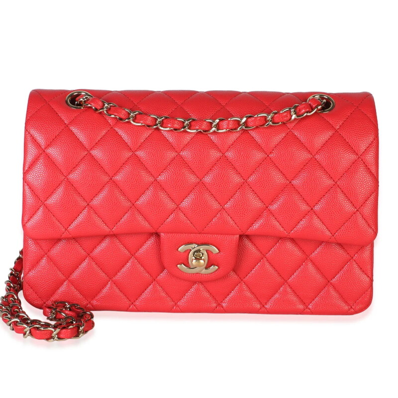 Red Quilted Caviar Medium Classic Double Flap Bag Gold Hardware, 2019