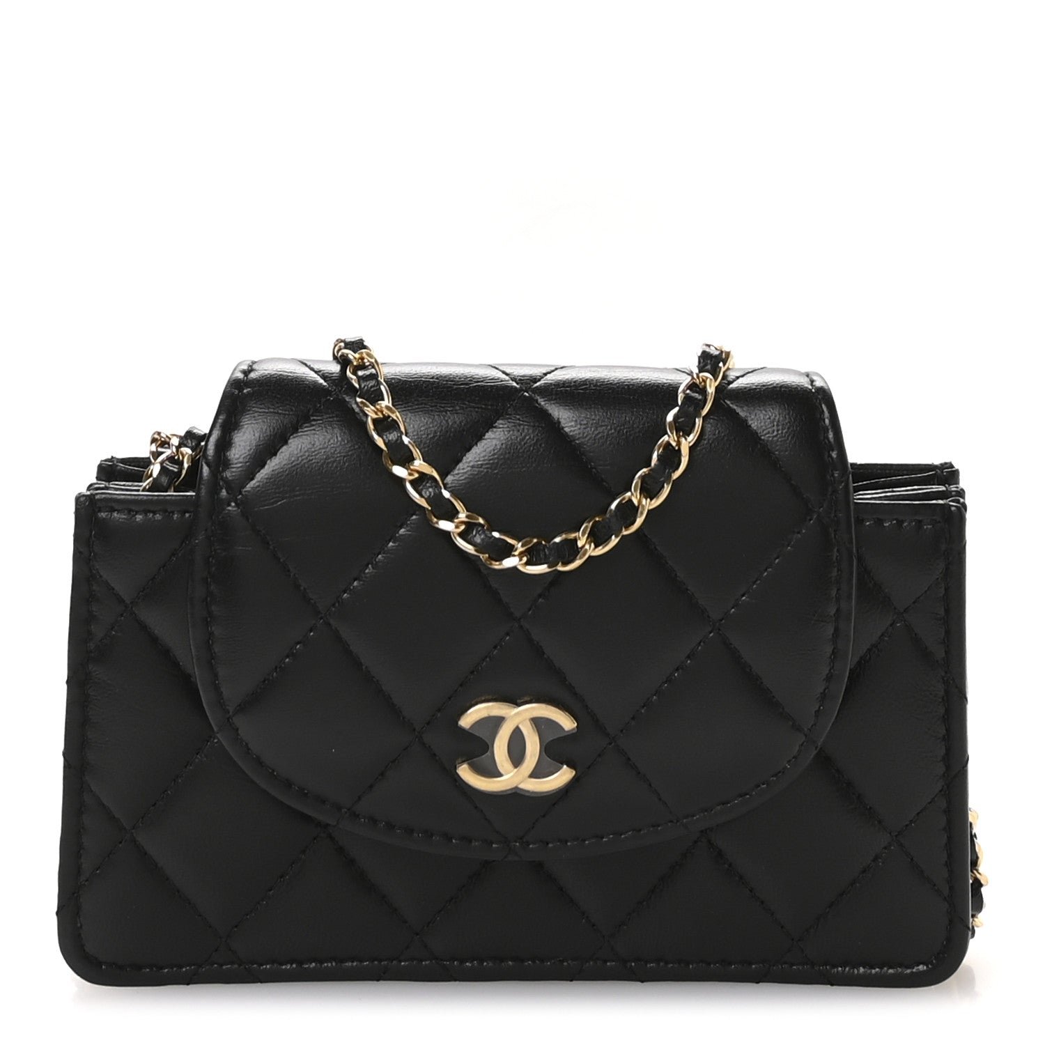 Chanel Lambskin Quilted Phone Holder Flap Black