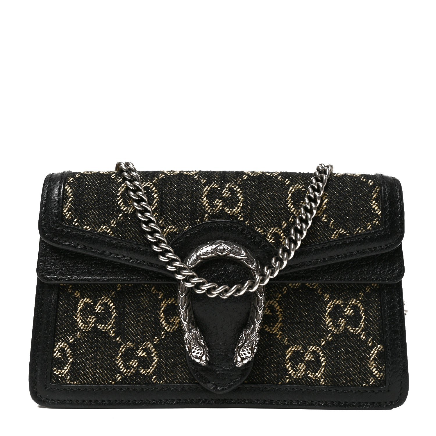 Gucci Jacquard Black Denim GG Monogram Super Mini Dionysus Shoulder Bag Black Ivory