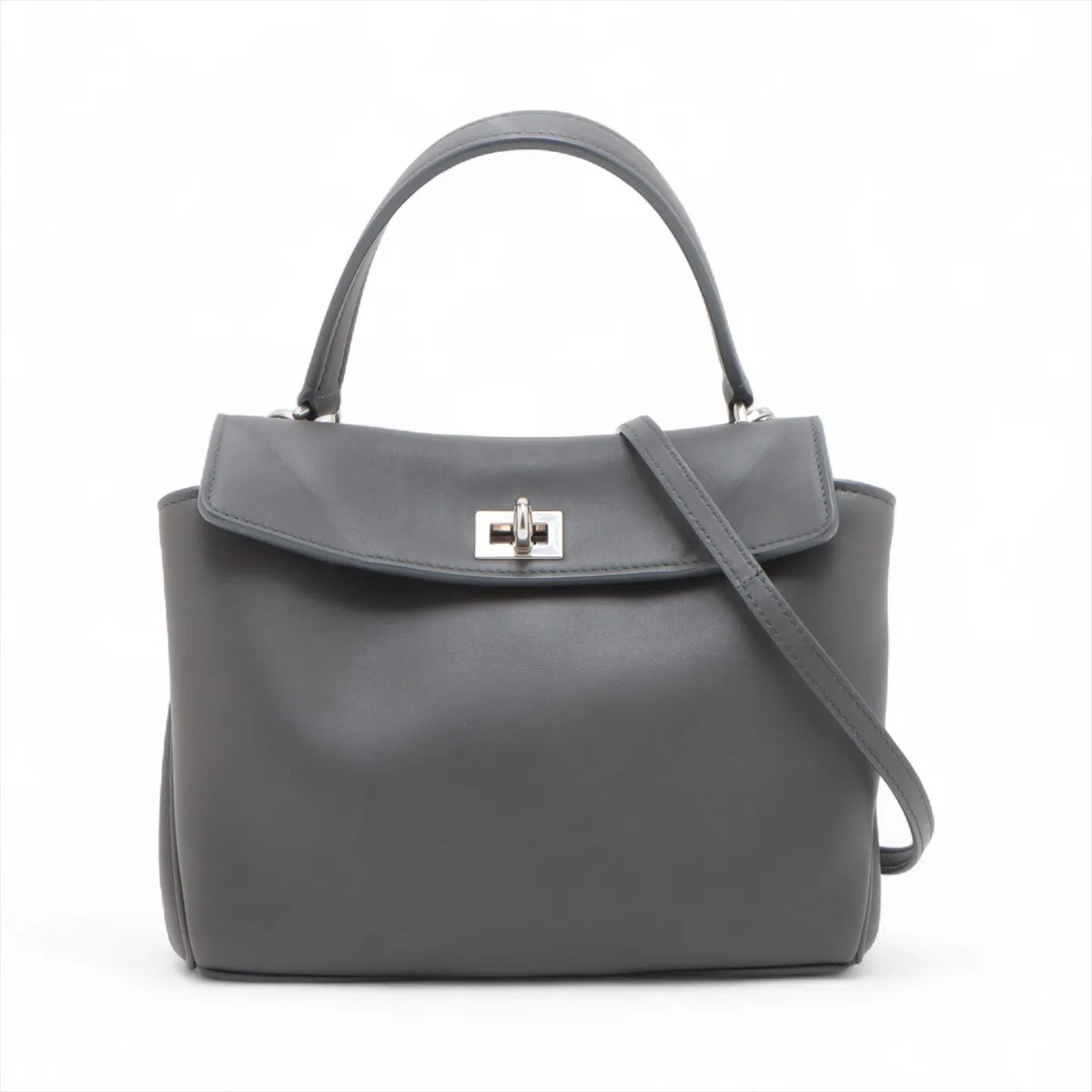 Balenciaga Rodeo Leather 2 Way Handbag Gray 795456