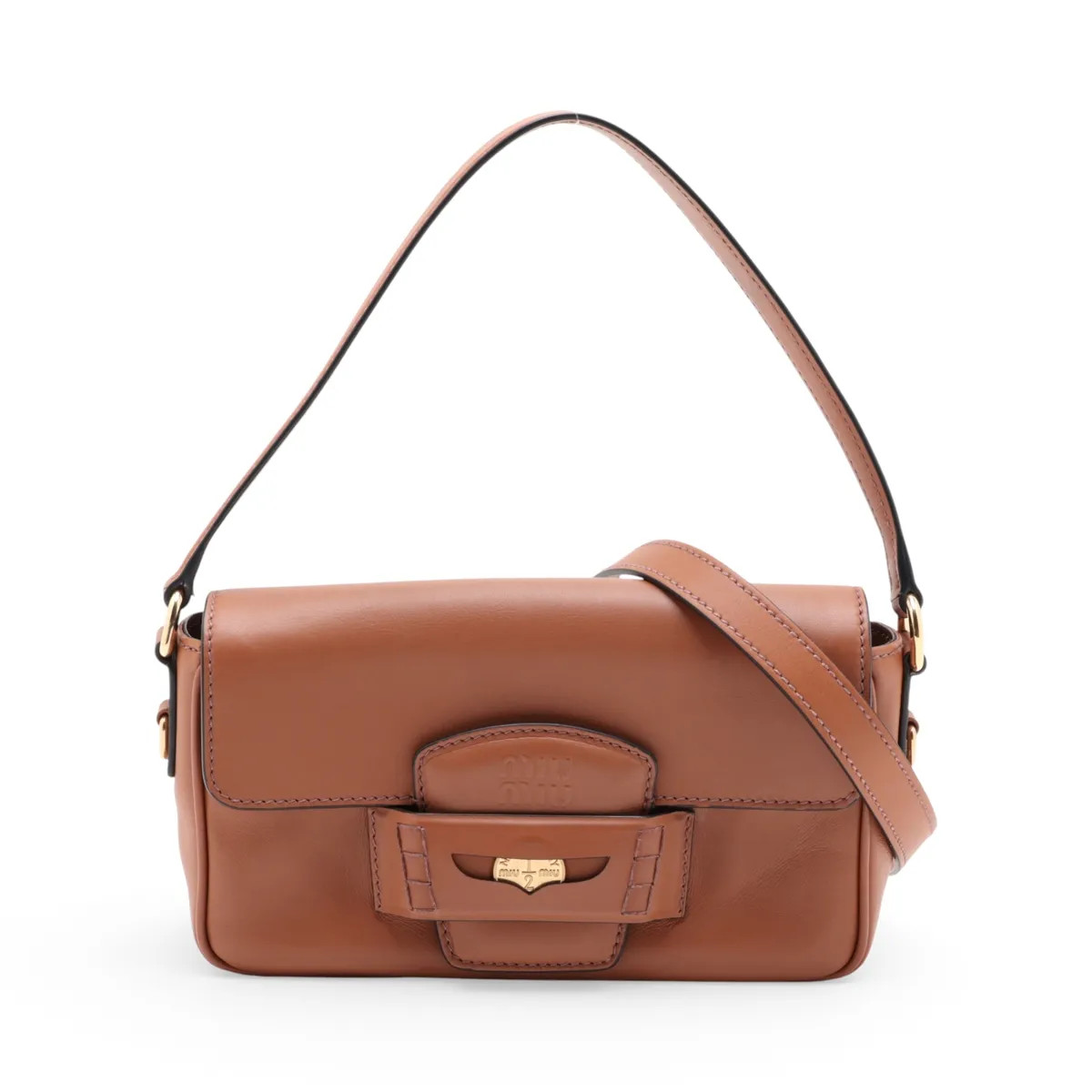 Miu Miu penny Leather 2 Way Shoulder Bag Brown