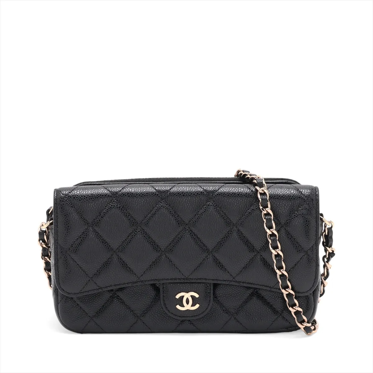 Chanel Matelasse Caviar Skin Chain Wallet Black Gold Metal Fittings random seria