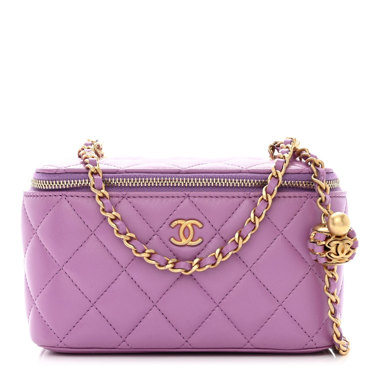 Chanel Lambskin Quilted Pearl Crush Small Vanity Case With Chain Purple