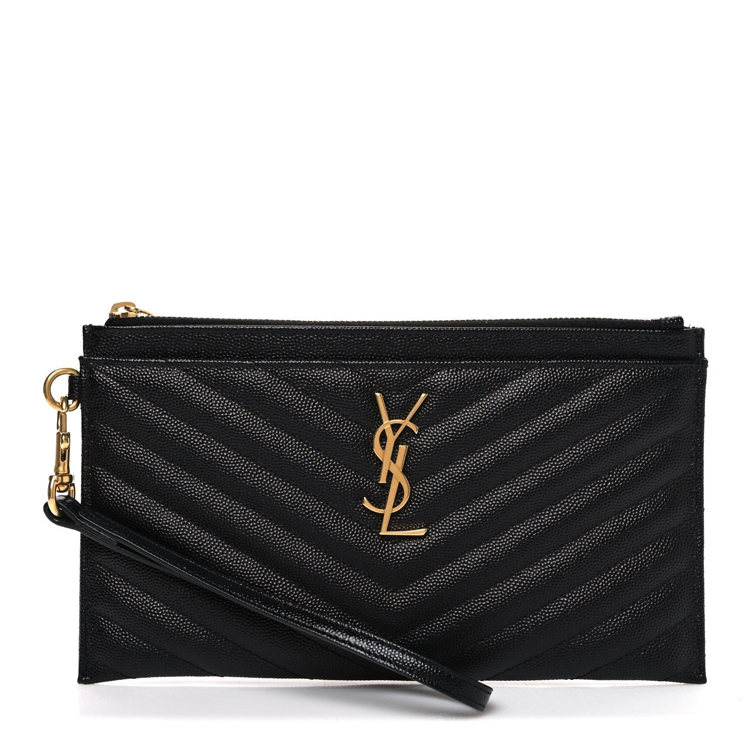 Saint Laurent Grain De Poudre Chevron Monogram Large Bill Pouch Black