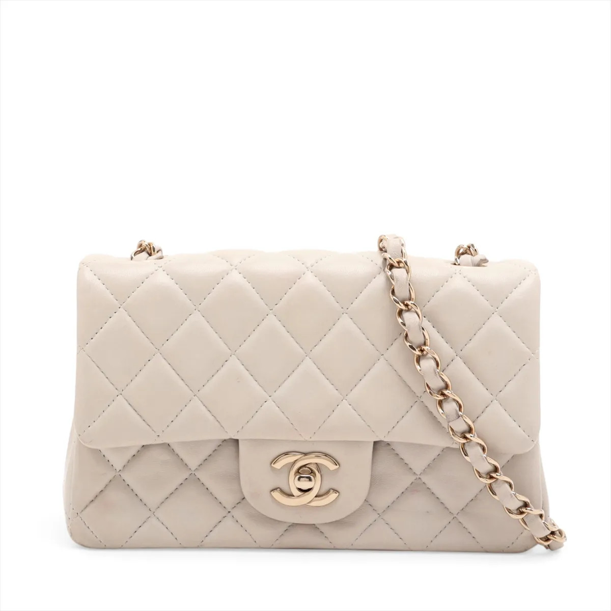 Chanel Mini Matelasse 20 Lambskin Single Flap Single Chain Bag Gray Gold Metal F