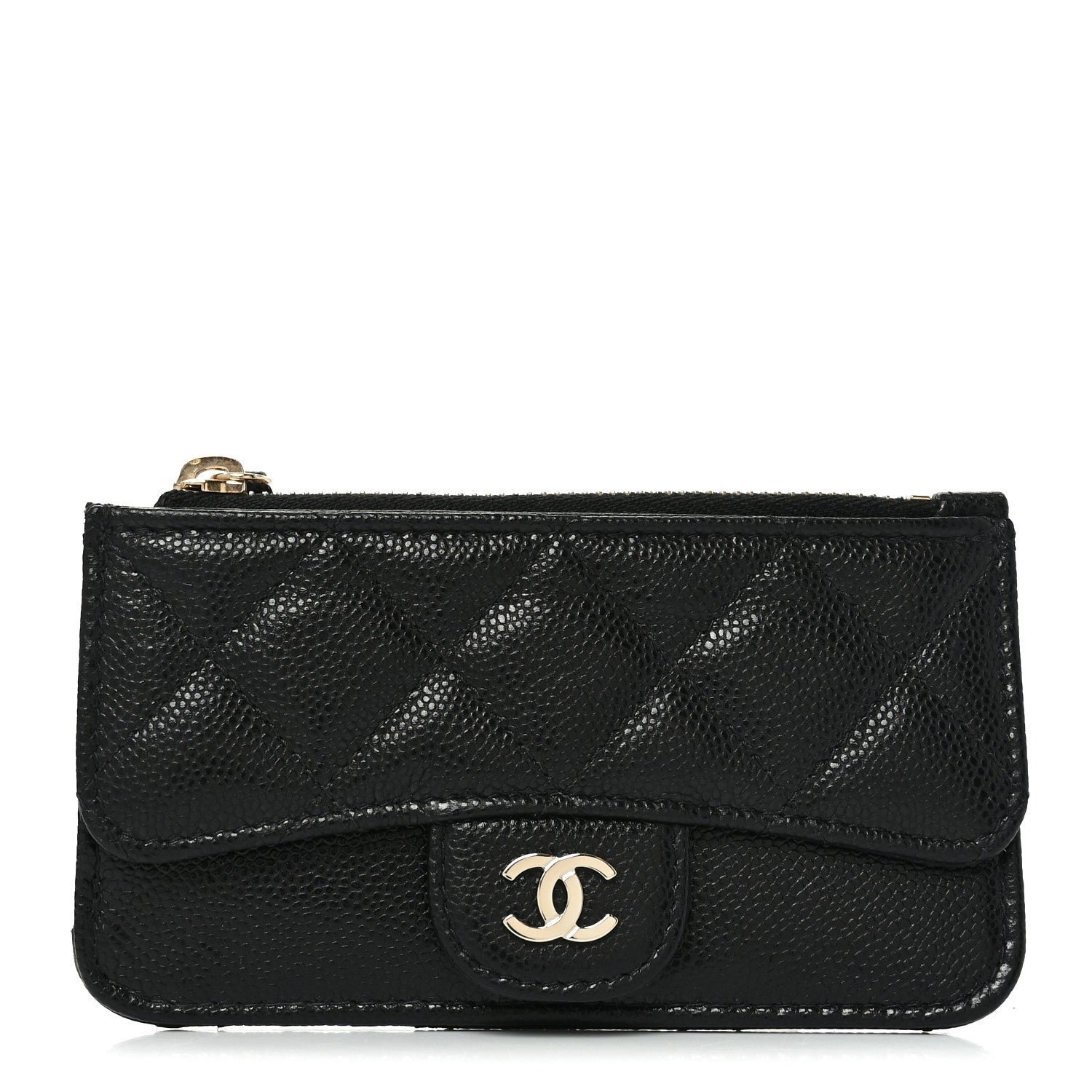 Chanel Caviar Quilted Flap Zip Card Holder Black