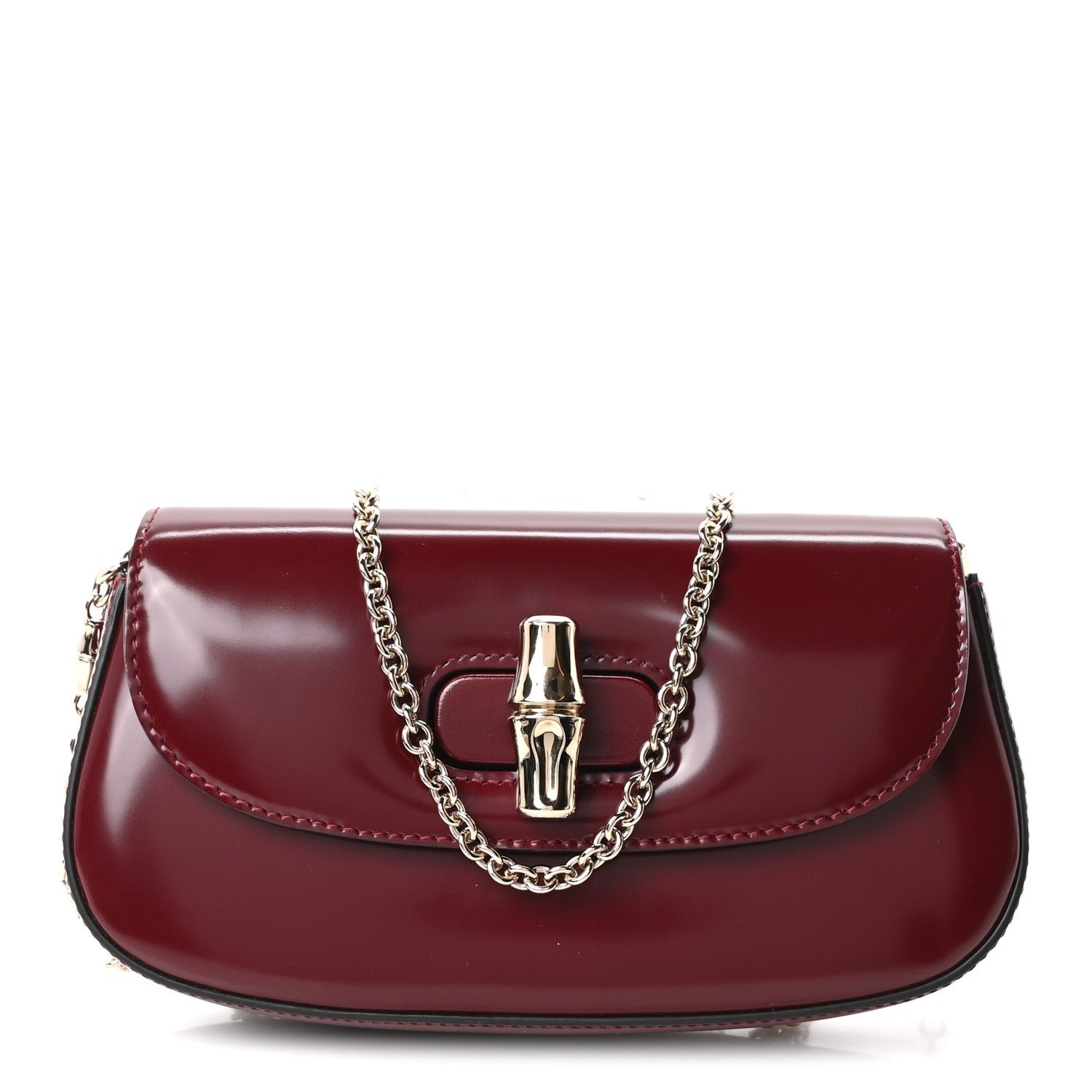 Gucci Shiny Calfskin Small Bamboo Night Bag Rosso Ancora