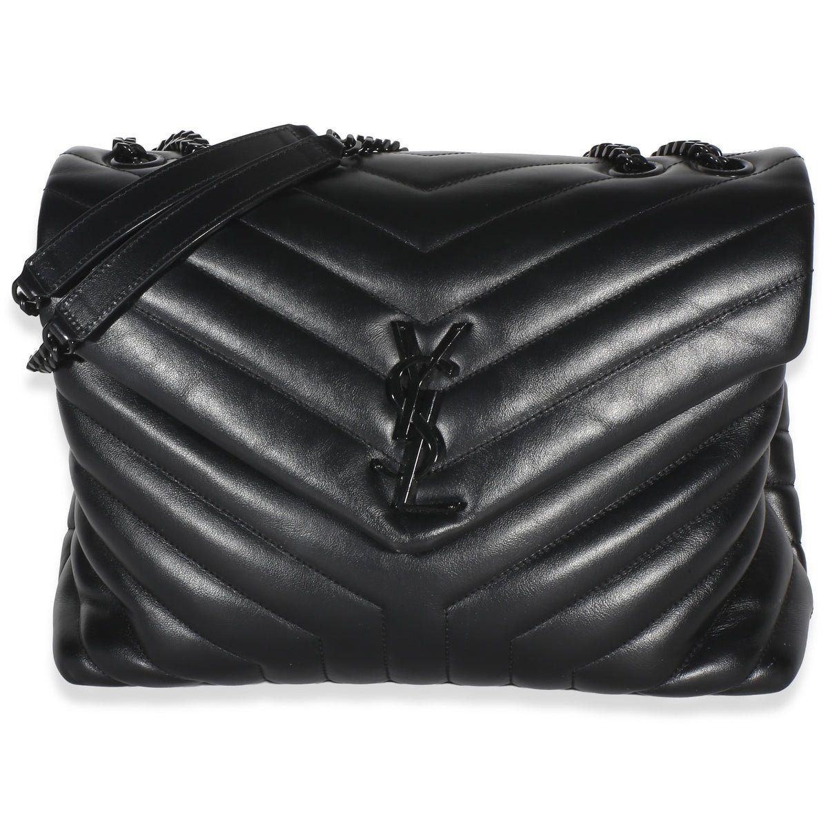 Black Calfskin Y Quilted Monogram Medium Loulou Chain Satchel