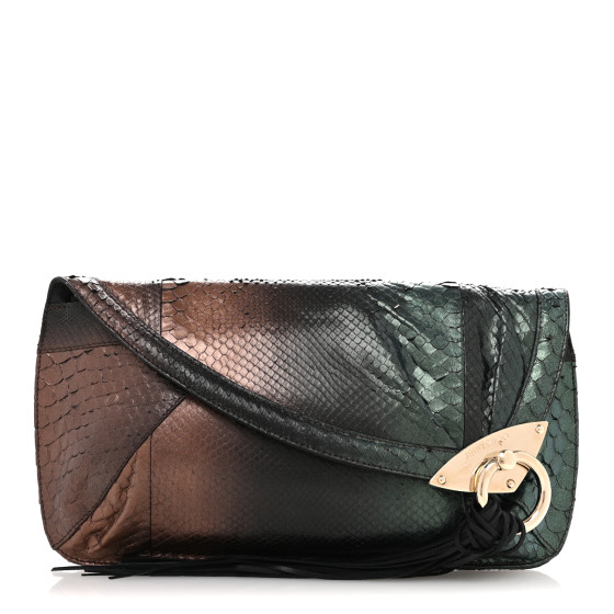 Jimmy Choo Metallic Snakeskin Lambskin Clutch Black Multicolor