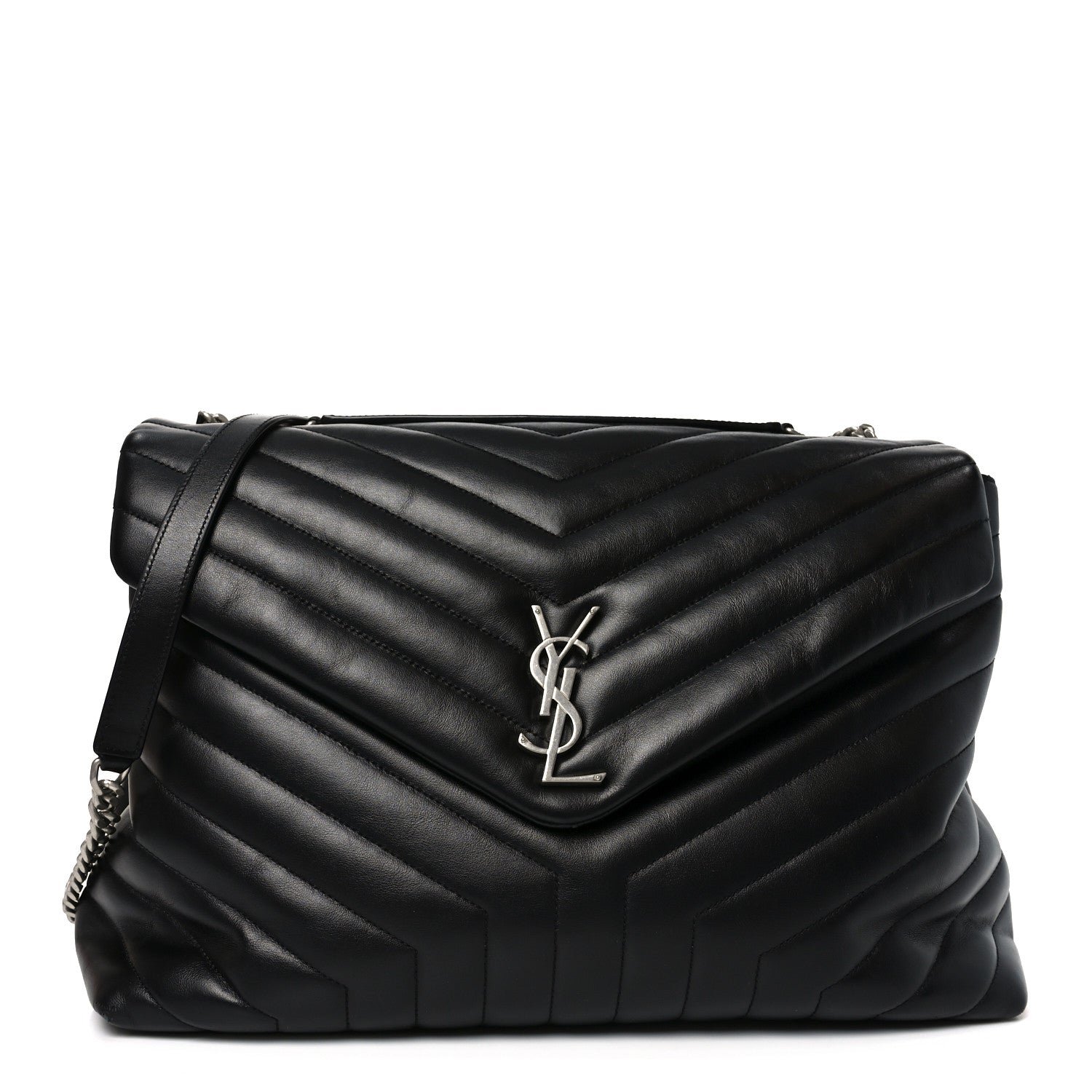 Saint Laurent Calfskin Y Quilted Monogram Large Loulou Chain Satchel Black