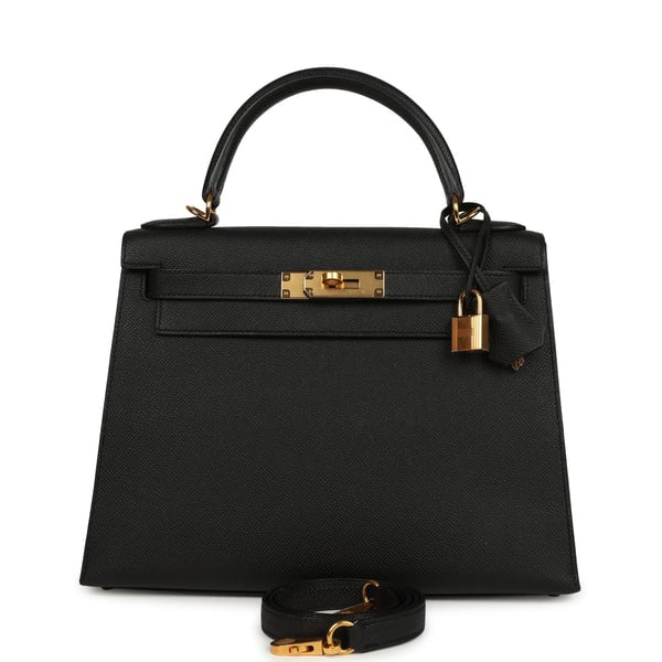 Hermes Pre-owned Hermes Kelly Sellier 28 Black Epsom Gold Hardware
