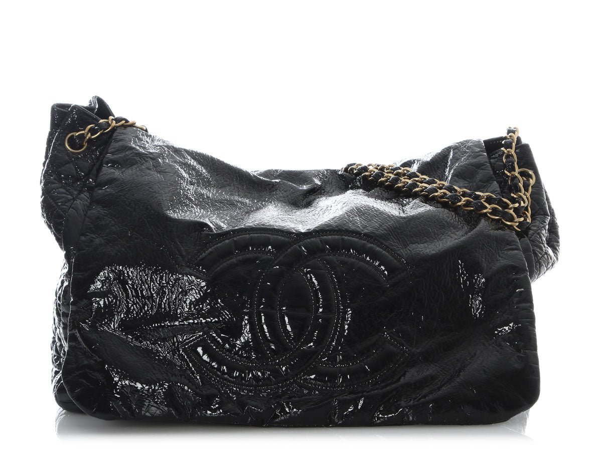 Chanel XL Black Vinyl Rock and Chain Flap