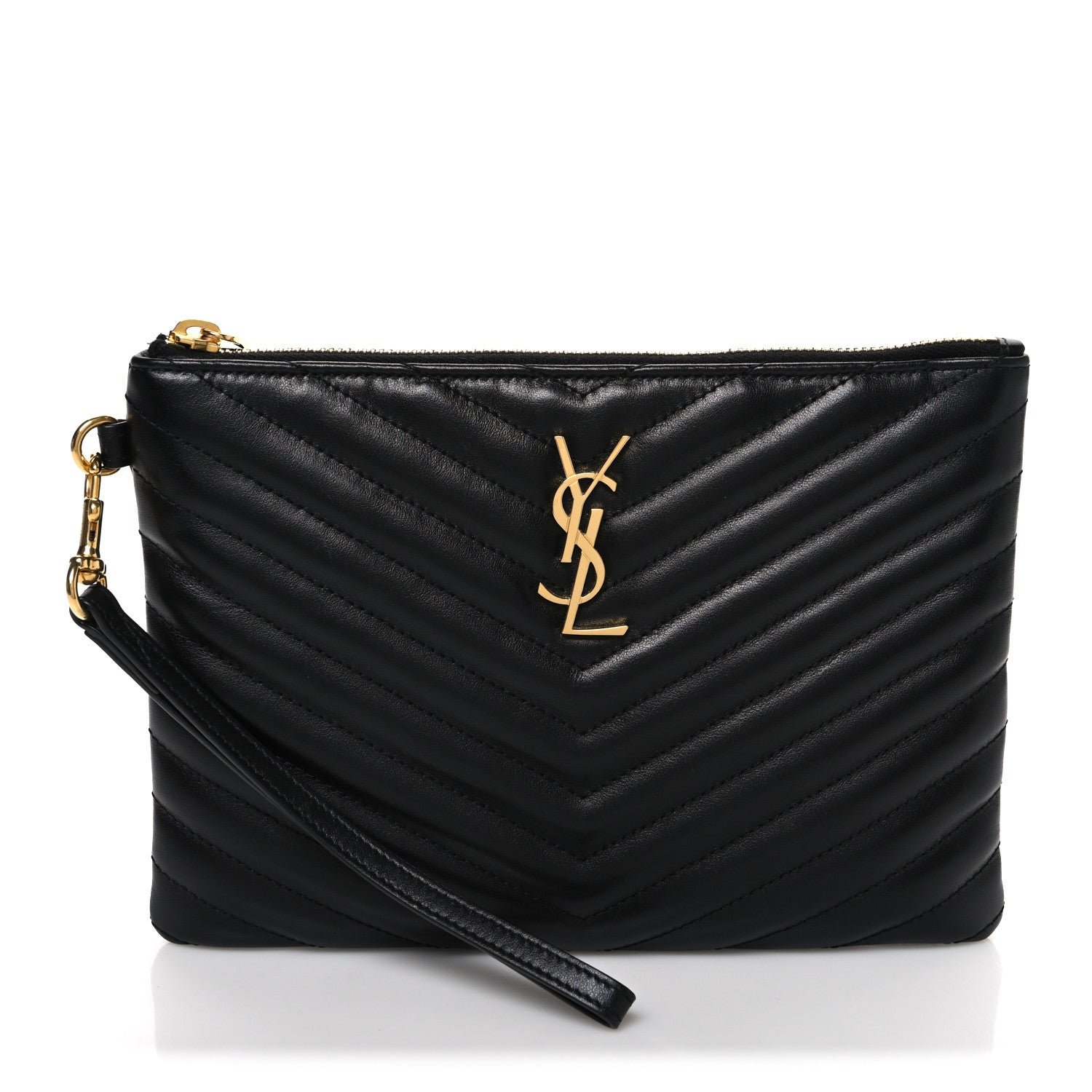 Saint Laurent Calfskin Matelasse Chevron Monogram A5 Wristlet Black
