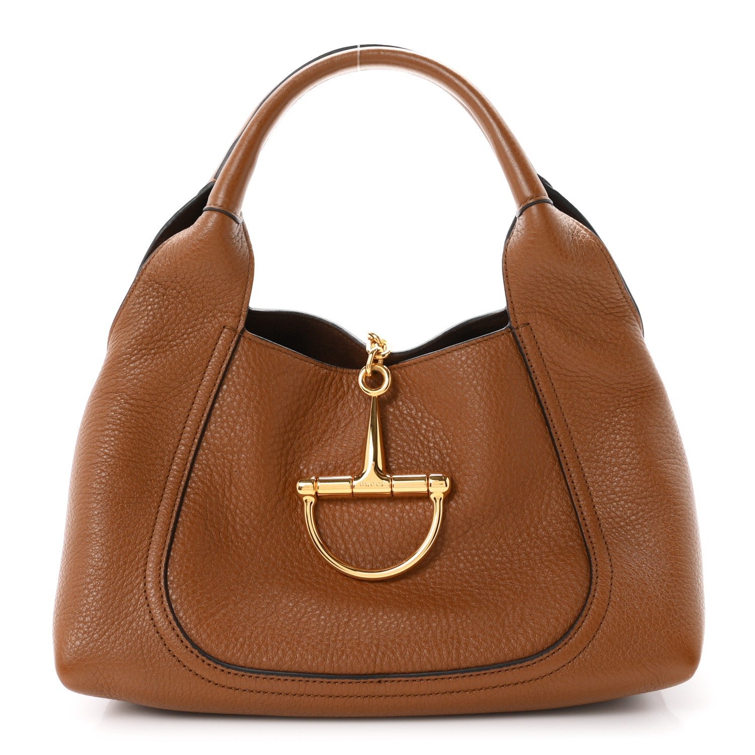 Gucci Grained Calfskin Softbit Medium Shoulder Bag Brown