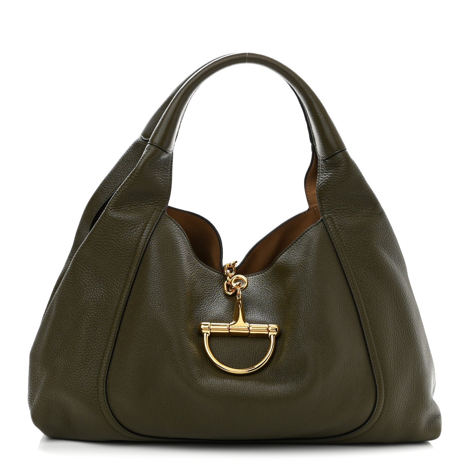 Gucci Grained Calfskin Softbit Maxi Shoulder Bag Forest Green