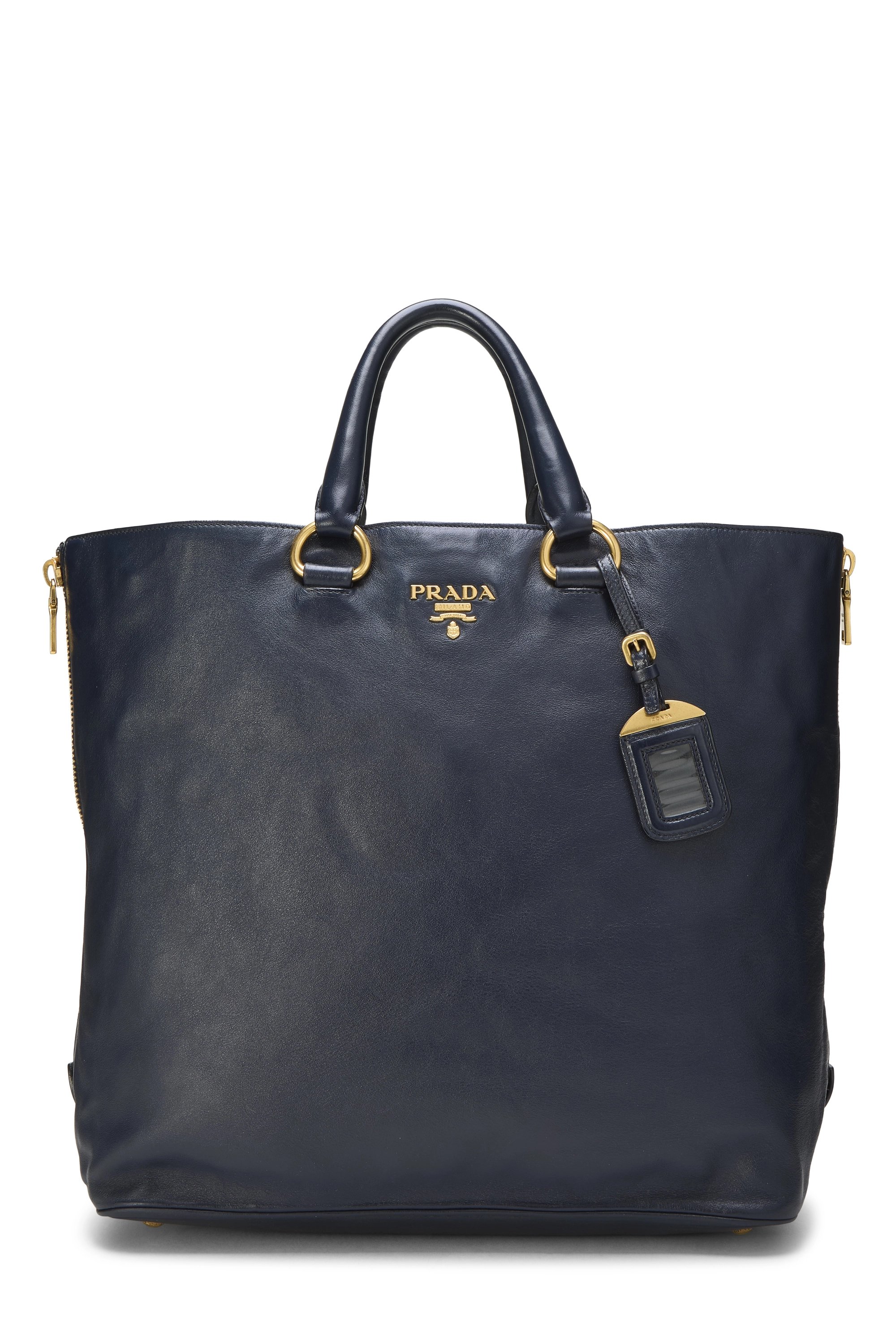 Navy Calfskin Side Zip Tote