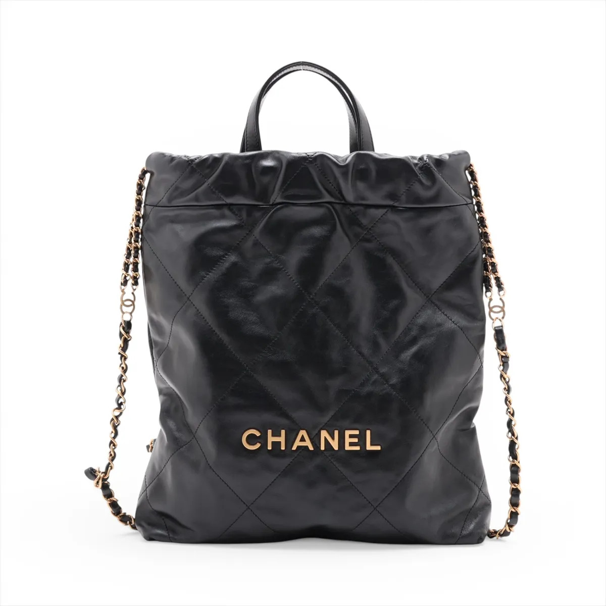 Chanel Chanel 22 Backpack shiny calfskin Chain Backpack Black Gold Metal Fitting