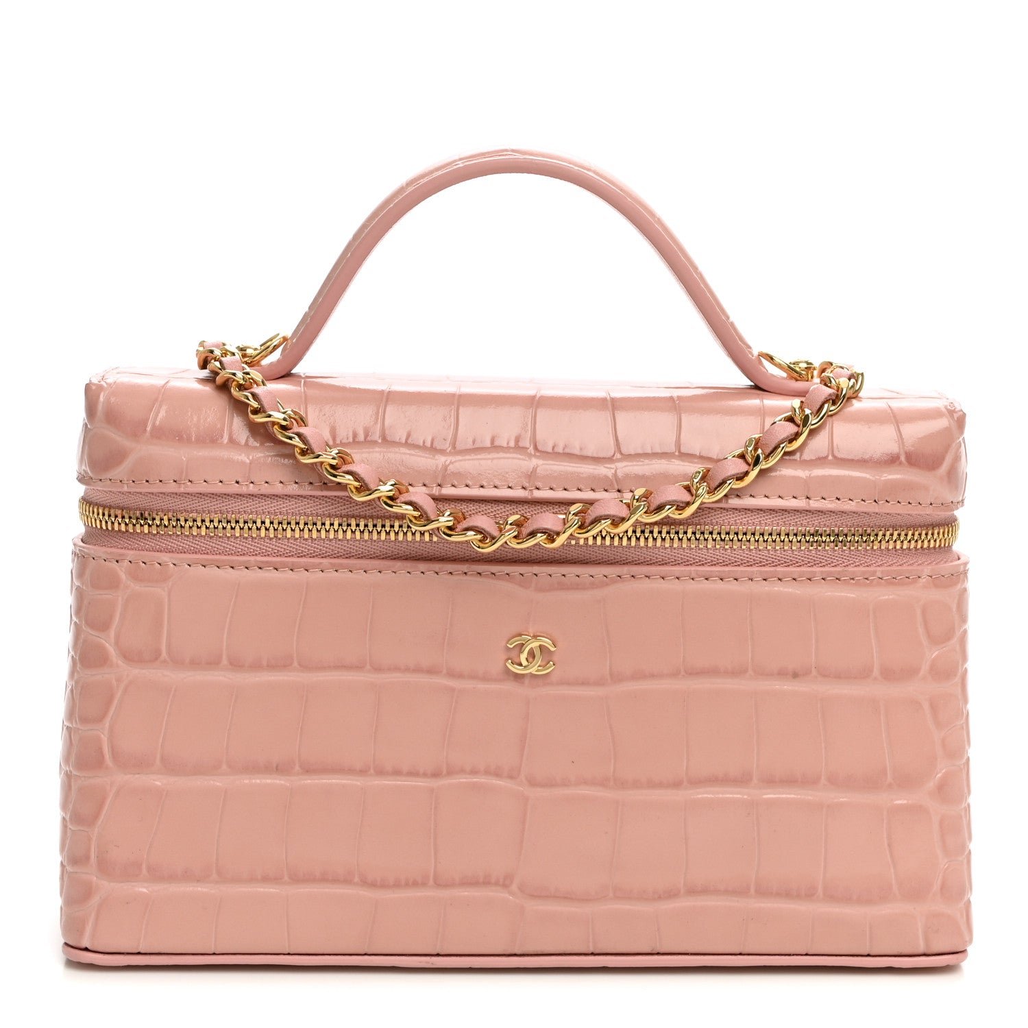 Chanel Calfskin Crocodile Embossed Crococo Exoticoco Vanity With Chain  Light Pink