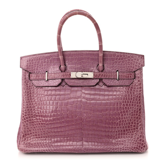Hermes Shiny Porosus Crocodile Birkin 35 Violet