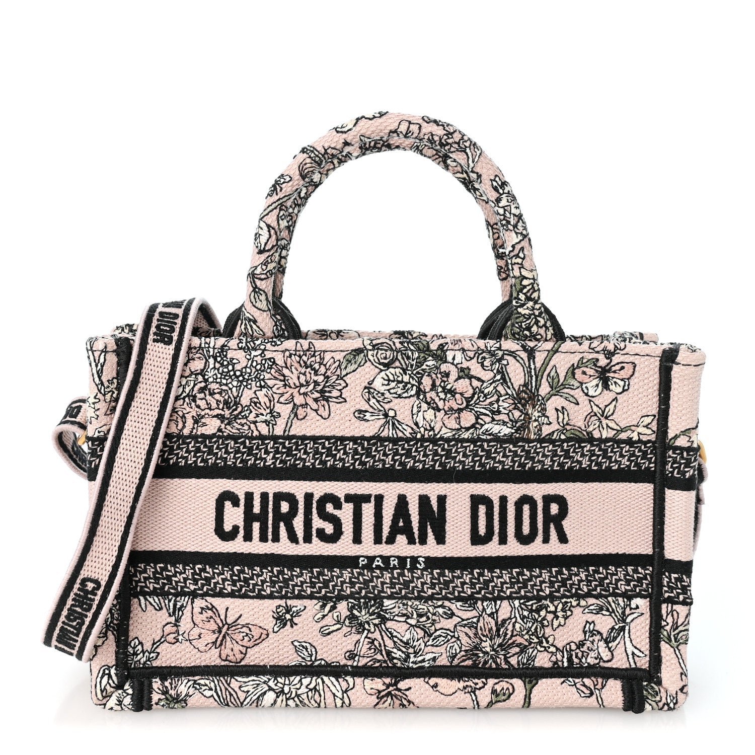 Christian Dior Canvas Embroidered Mini Book Tote With Strap Pink Multicolor
