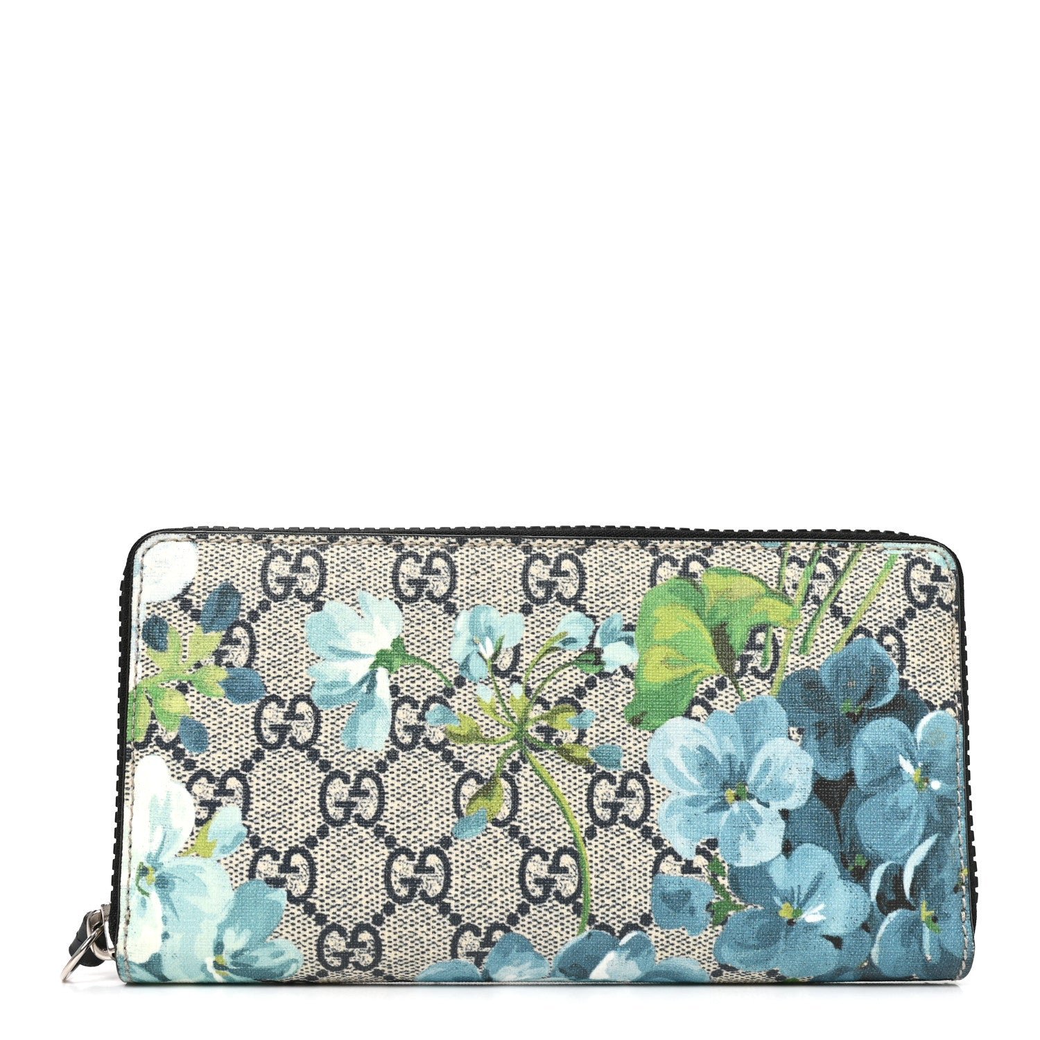 Gucci GG Supreme Monogram Blooms Zip Around Wallet Blue