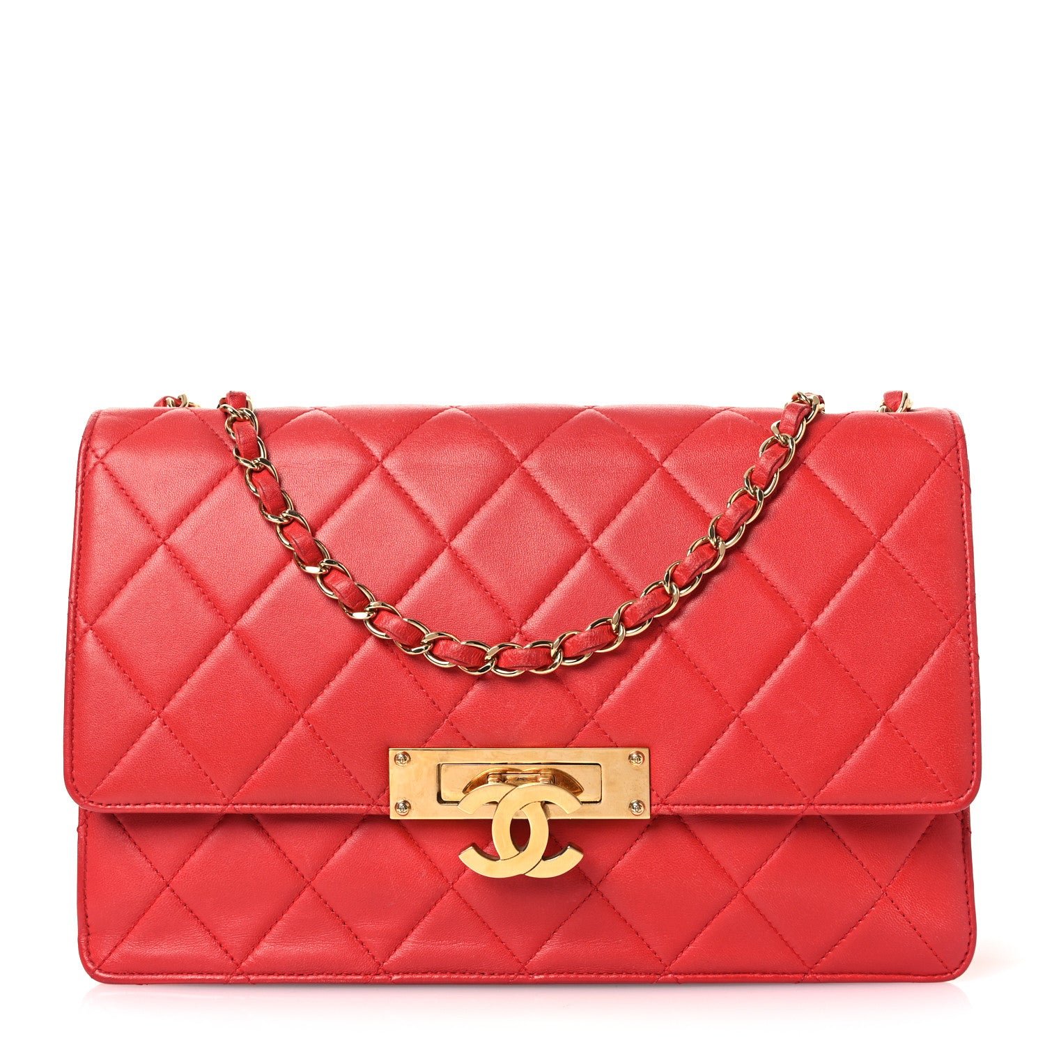 Chanel Lambskin Quilted Large Golden Class Flap Red