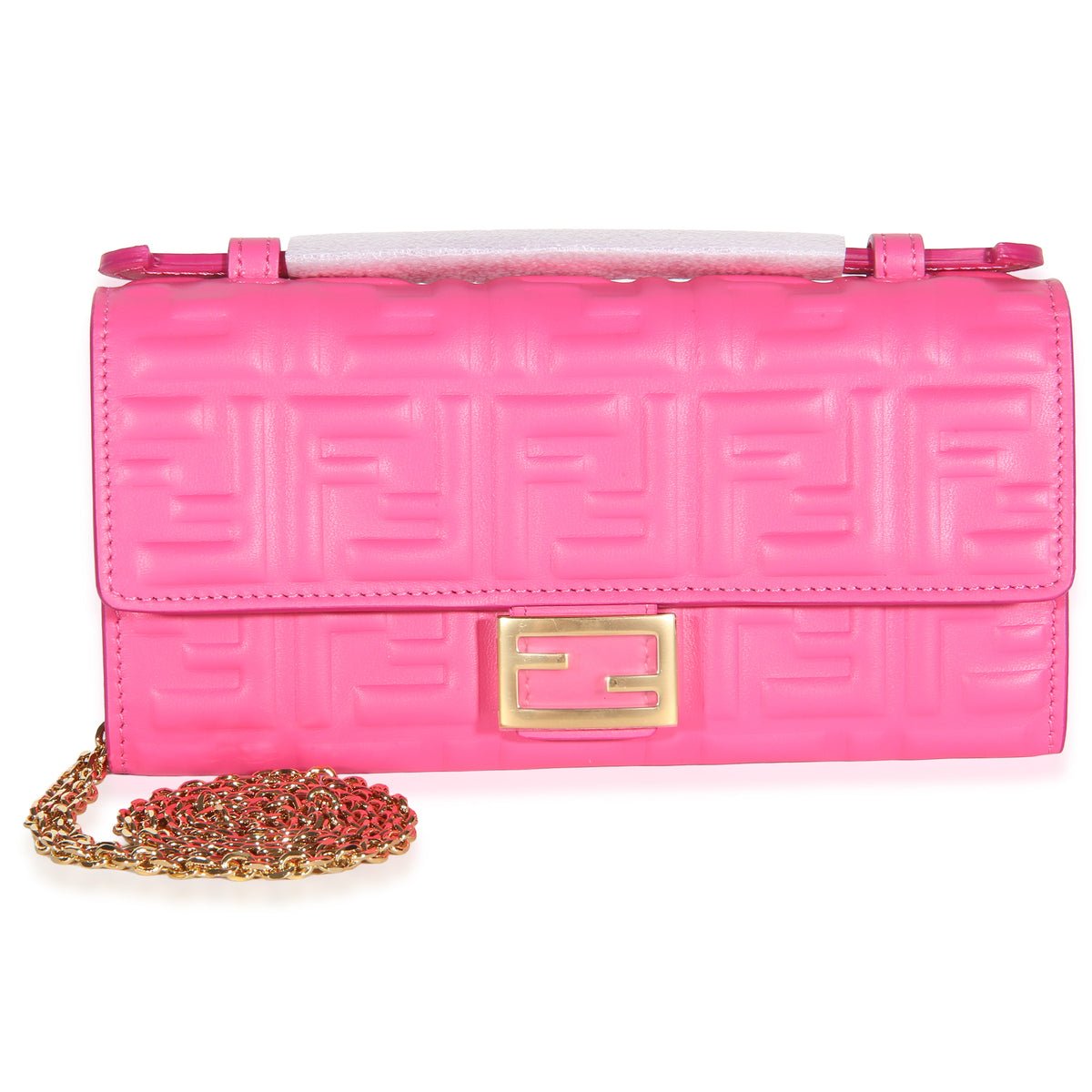 Pink Matisse FF Embossed Nappa Baguette Continental Wallet With Chain