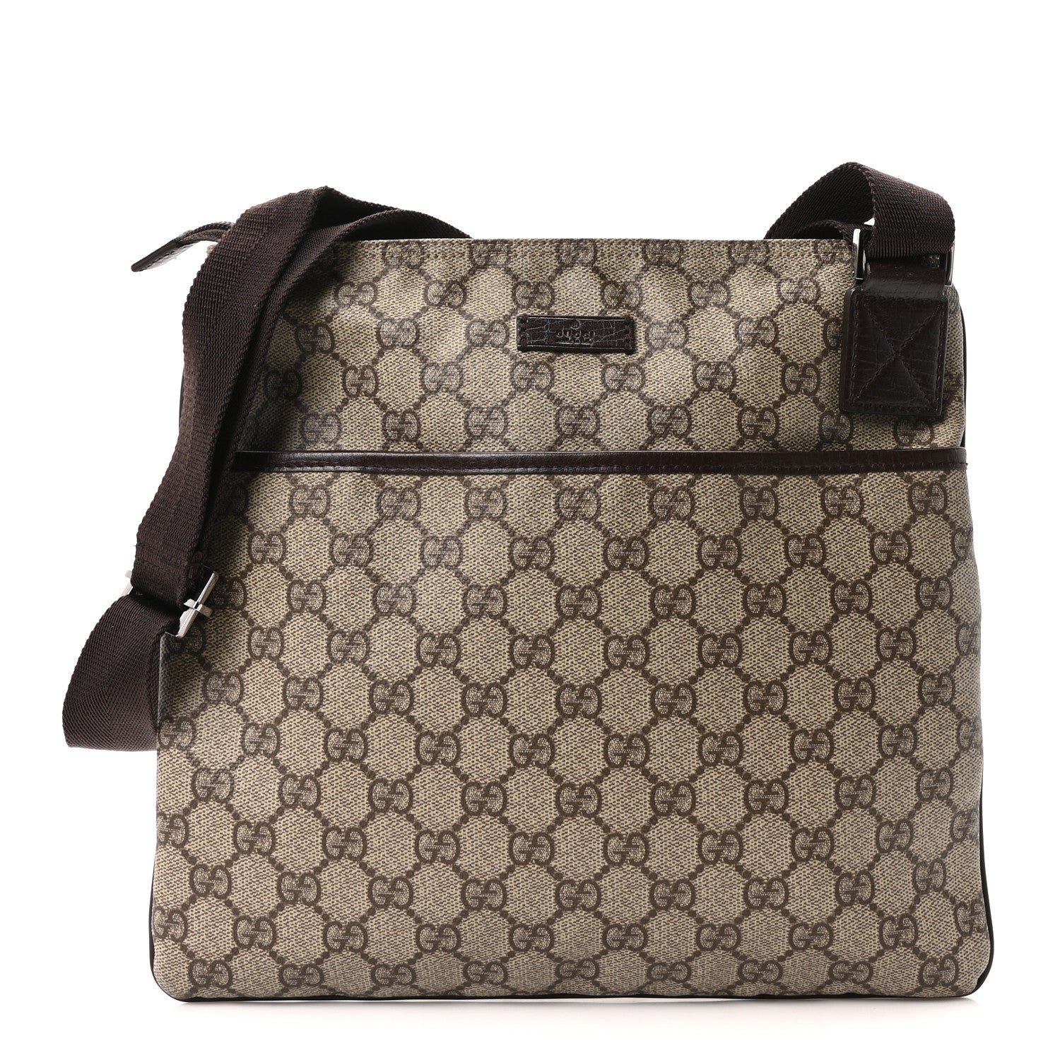 Gucci GG Plus Monogram Medium Flat Messenger Bag Dark Brown