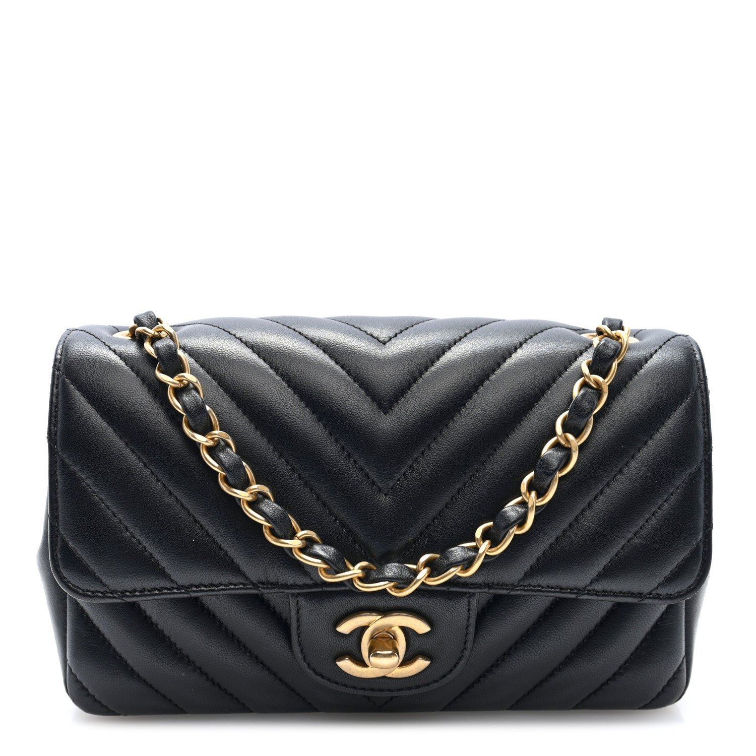 Chanel Lambskin Chevron Quilted Mini Rectangular Flap Black