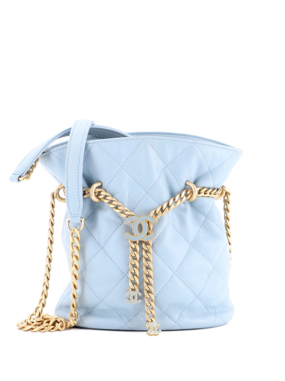 Pending CC Drawstring Quilted Lambskin Small bucket bag