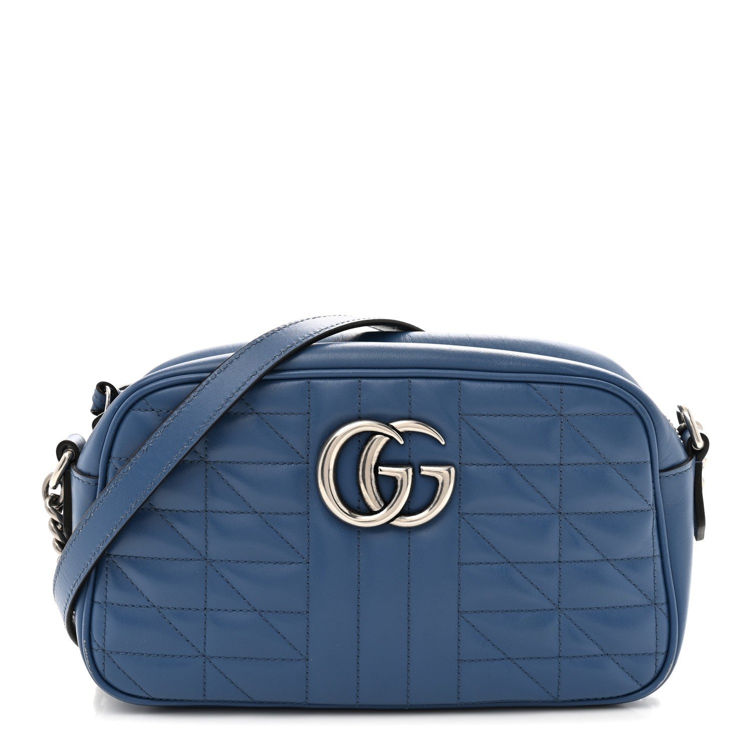 Gucci Calfskin Matelasse Aria Small GG Marmont Chain Shoulder Bag Clear Blue