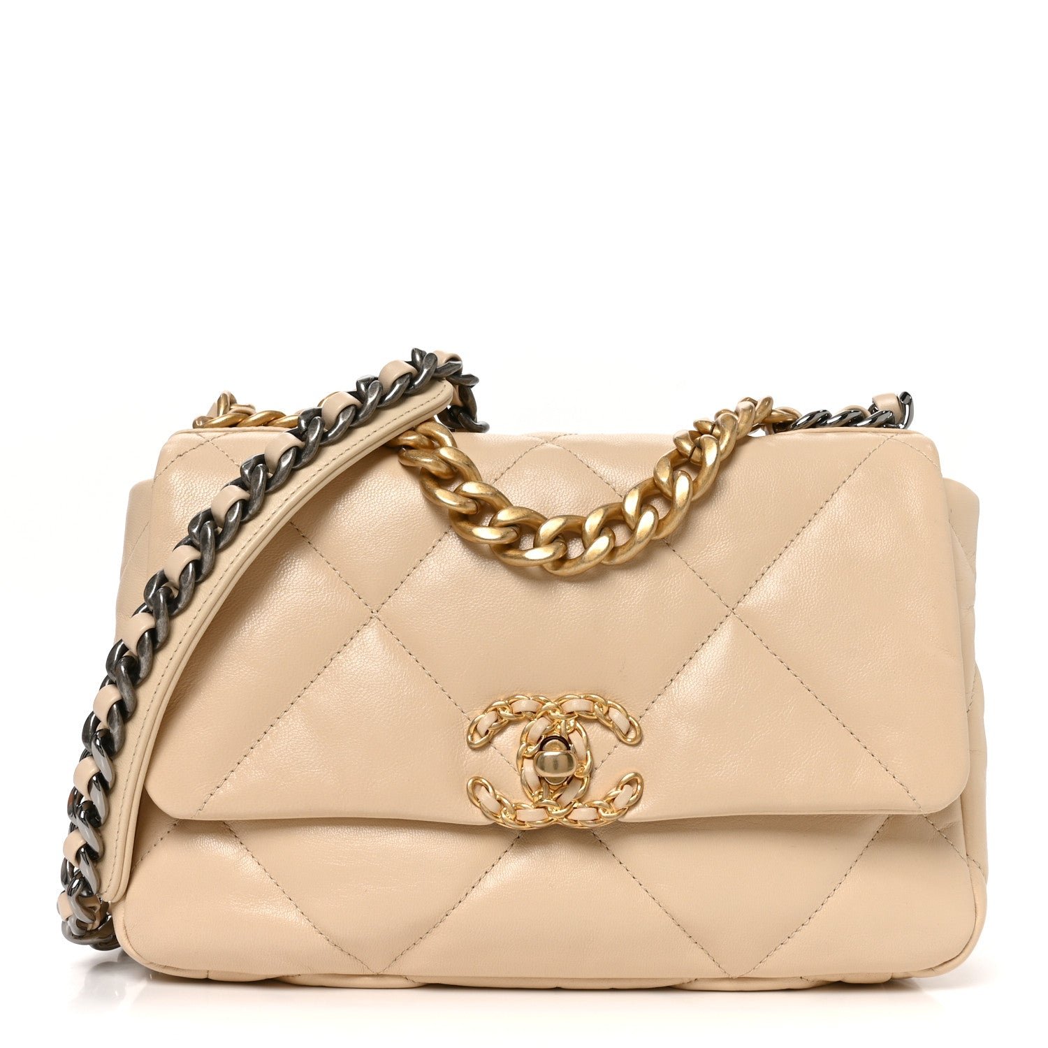 Chanel Goatskin Quilted Medium Chanel 19 Flap Beige