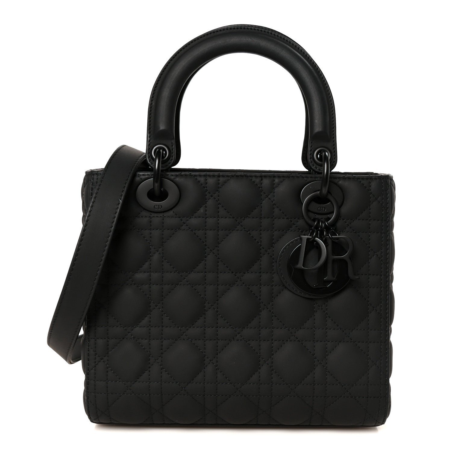 Christian Dior Ultra Matte Calfskin Cannage Medium Lady Dior Black