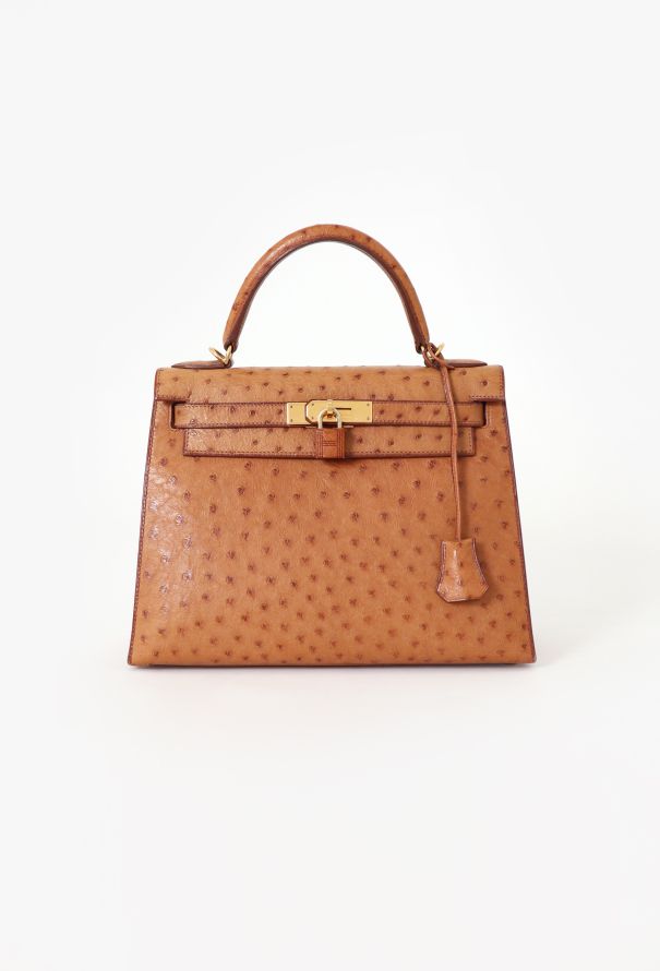 Hermes Gold Ostrich Sellier Kelly 28