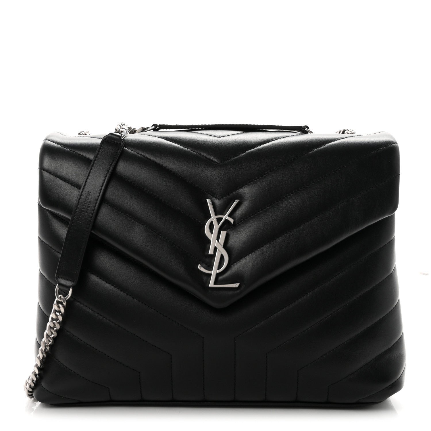 Saint Laurent Calfskin Y Quilted Monogram Medium Loulou Chain Satchel Black
