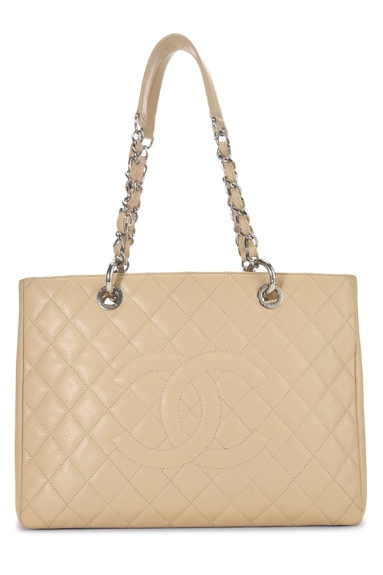 Beige Quilted Caviar Grand Shopping Tote (GST)