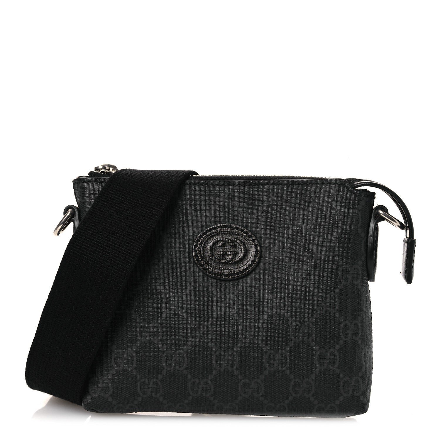 Gucci GG Supreme Monogram Azalea Calfskin Small Retro Interlocking G Wristlet Messenger Bag Black
