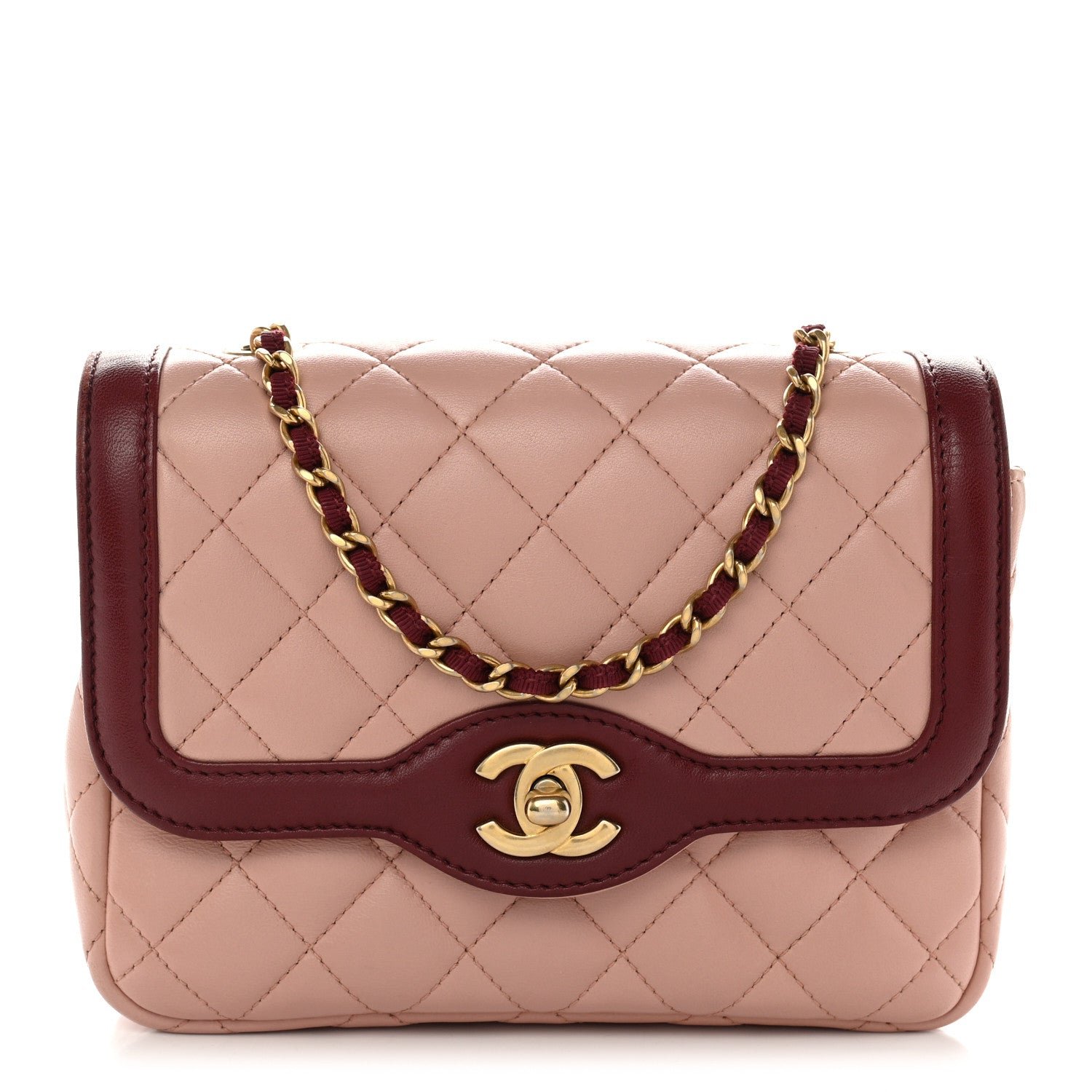 Chanel Lambskin Quilted Mini Two Tone Day Flap Pink Burgundy
