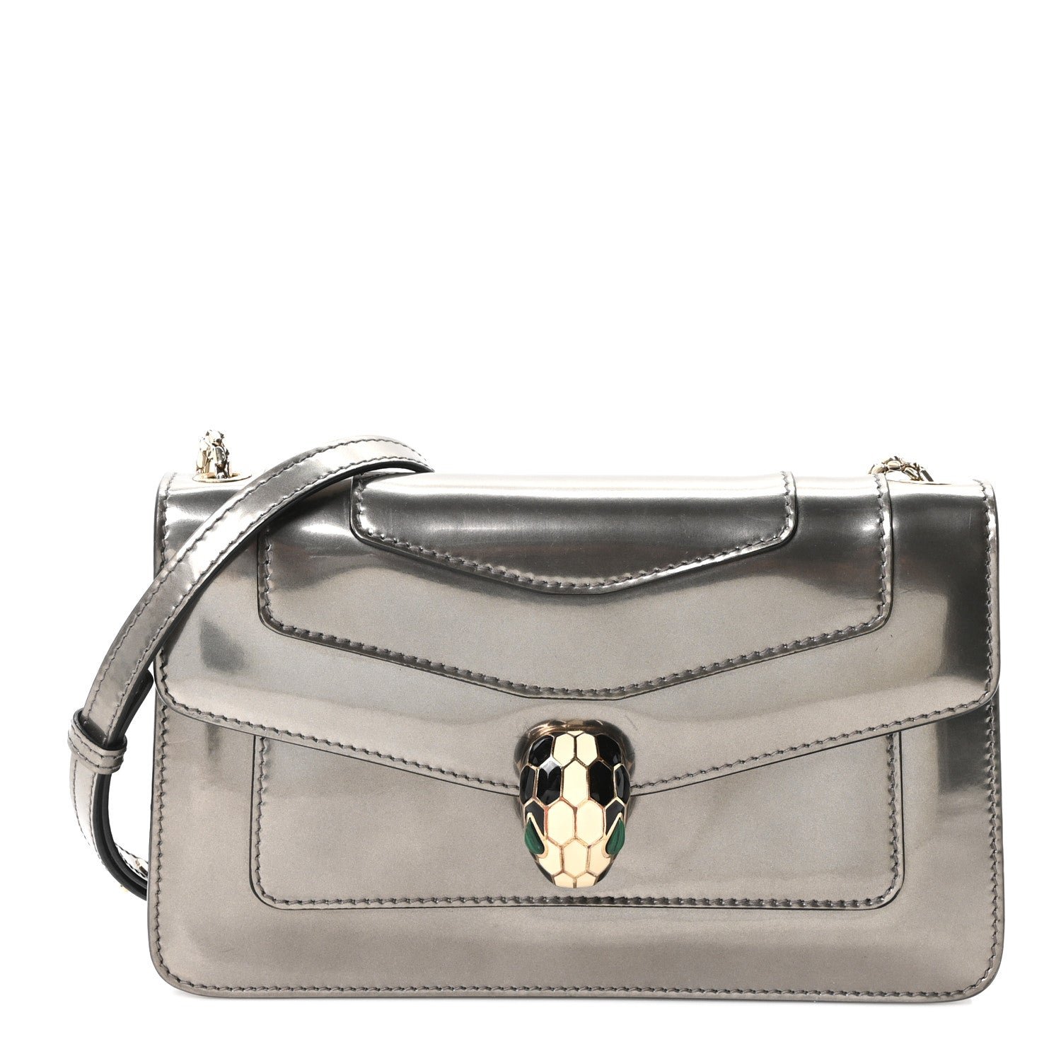Bulgari Metallic Serpenti Forever Small Shoulder Bag Silver