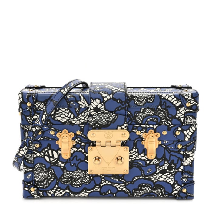 Louis Vuitton Calfskin Lace Flower Inlay Petite Malle Navy Black